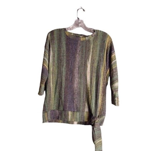 Simply Vera Wang 3/4 Sleeves Green Vertical Stripe Banded Bottom W/Tie Sz Small - Picture 1 of 8